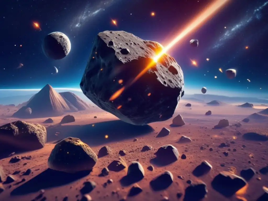 Resonancias que expulsan asteroides: escena vibrante y detallada en 8k que muestra la belleza y complejidad de estos objetos celestiales