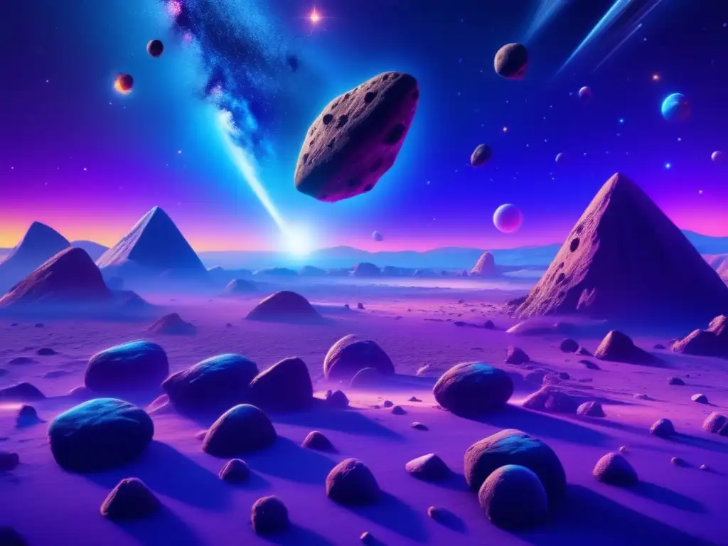 Resonancias gravitacionales en asteroides: escena cósmica cautivadora de 8k con colores vibrantes y detalles impresionantes