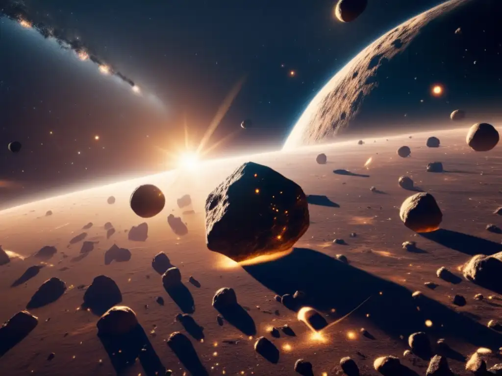 Resonancias gravitacionales en asteroides: Imagen fascinante de un campo de asteroides misterioso y vasto en el espacio infinito