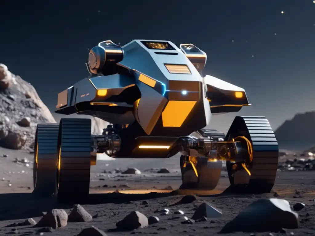 Robot autónomo explorando asteroide - Exploración autónoma de asteroides - Tecnologías avanzadas en robótica y exploración espacial