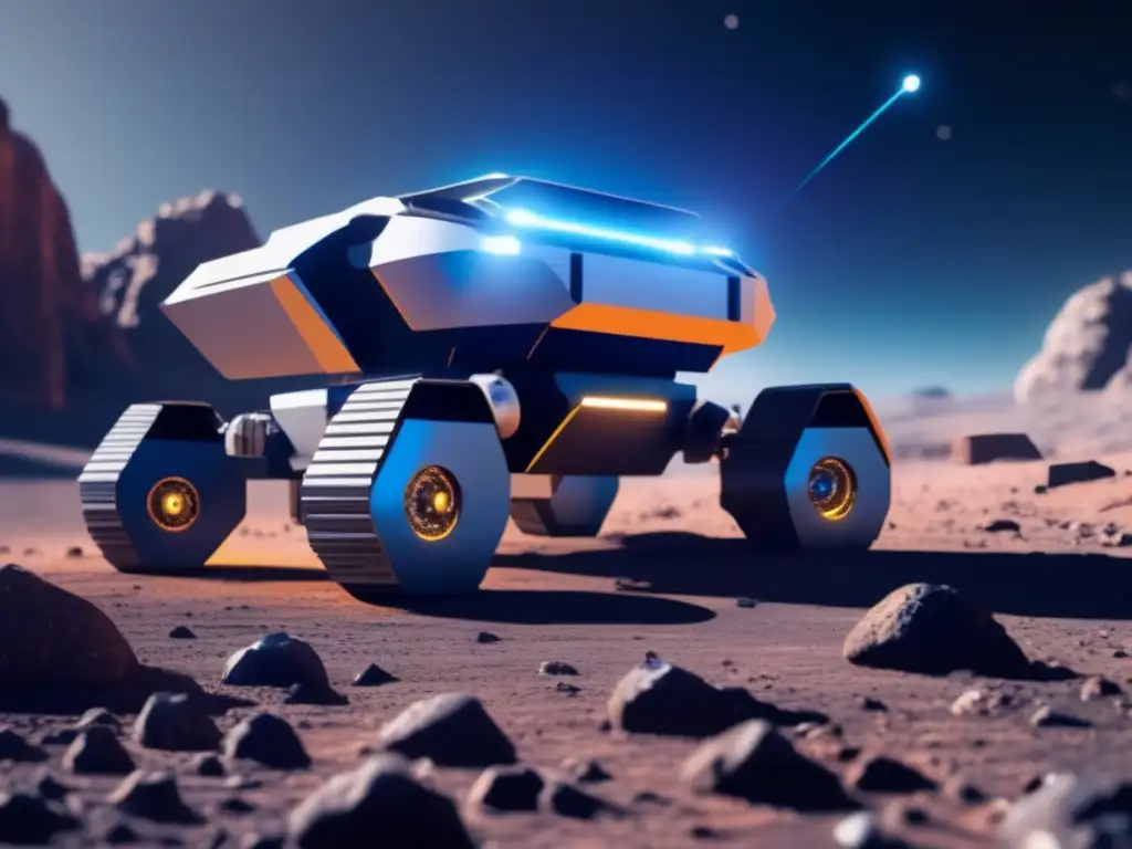 Robot autónomo explorando asteroide: tecnología avanzada y exploración científica