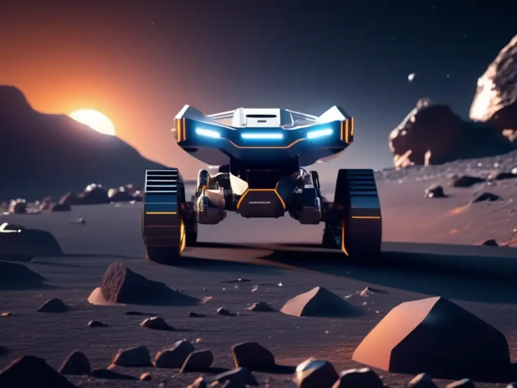 Robot autónomo explorando asteroide: tecnología avanzada y maravilla en la exploración de robots