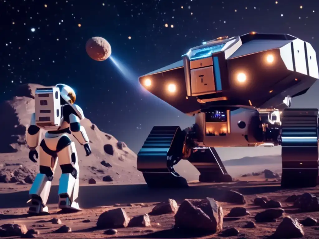 Robots autónomos en minería de asteroides: exploración espacial y explotación de recursos en una imagen impresionante
