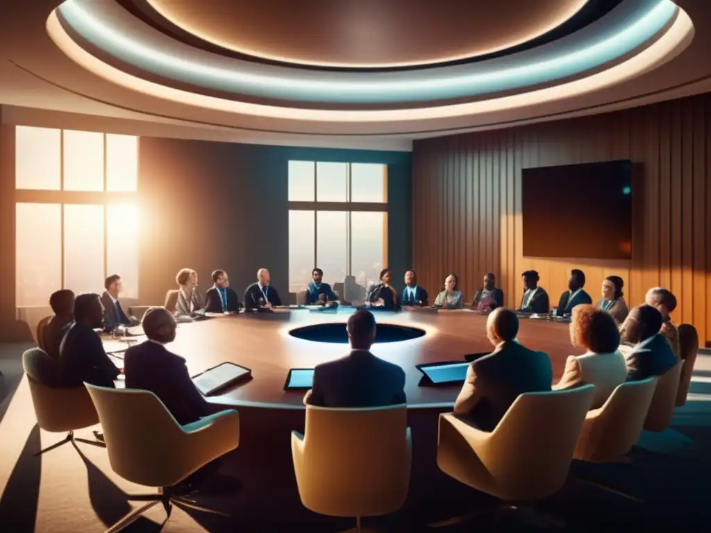 Sala de conferencias con mesa redonda