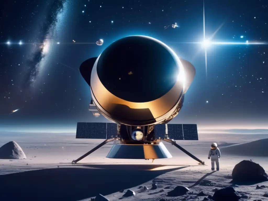 Exploración satelital de asteroides en el espacio: Un satellite futurista en un vasto paisaje estelar