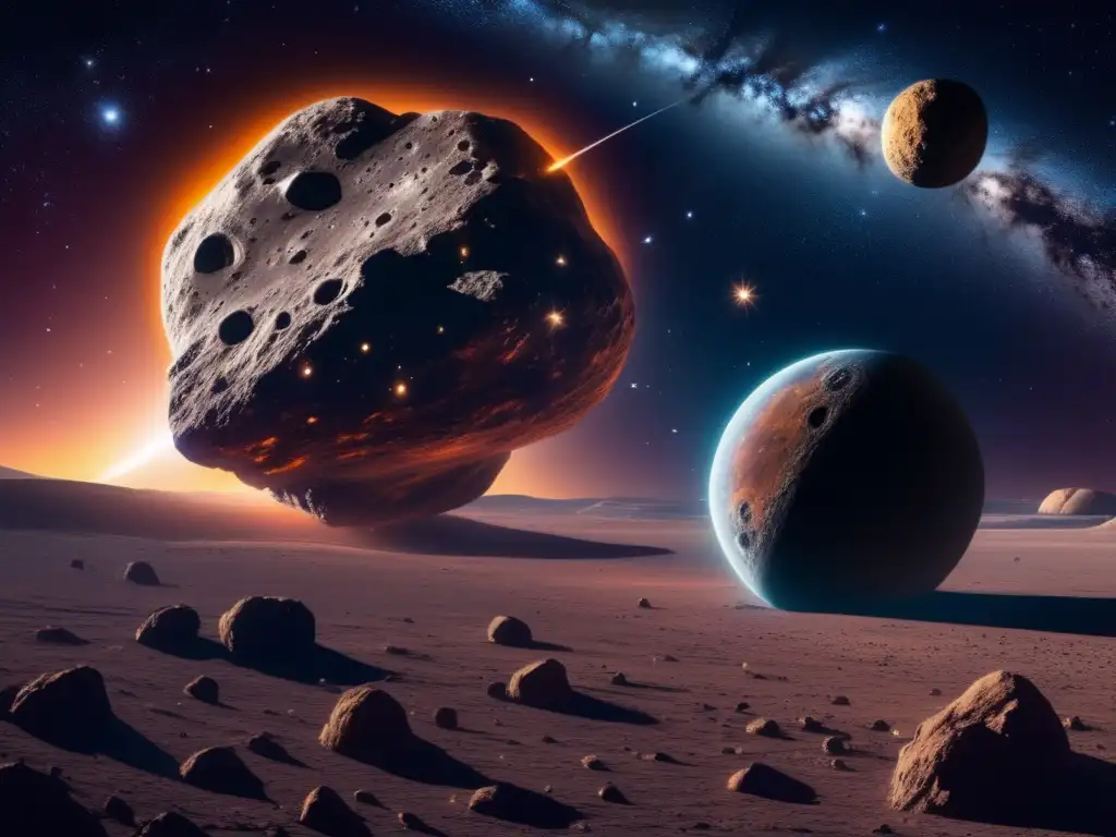 Sensibilización sobre asteroides: impresionante imagen 8k ultra detallada del espacio con asteroides y galaxias distantes