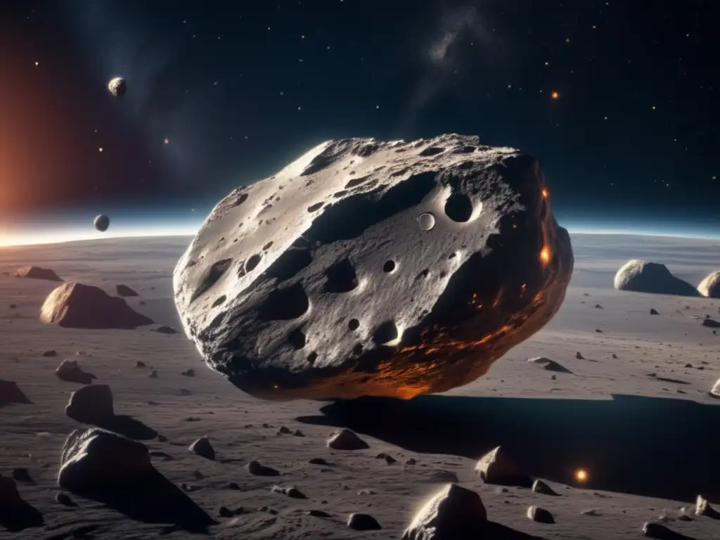Silicatos en asteroides rocosos: Detalle 8k de un asteroide texturizado en el espacio