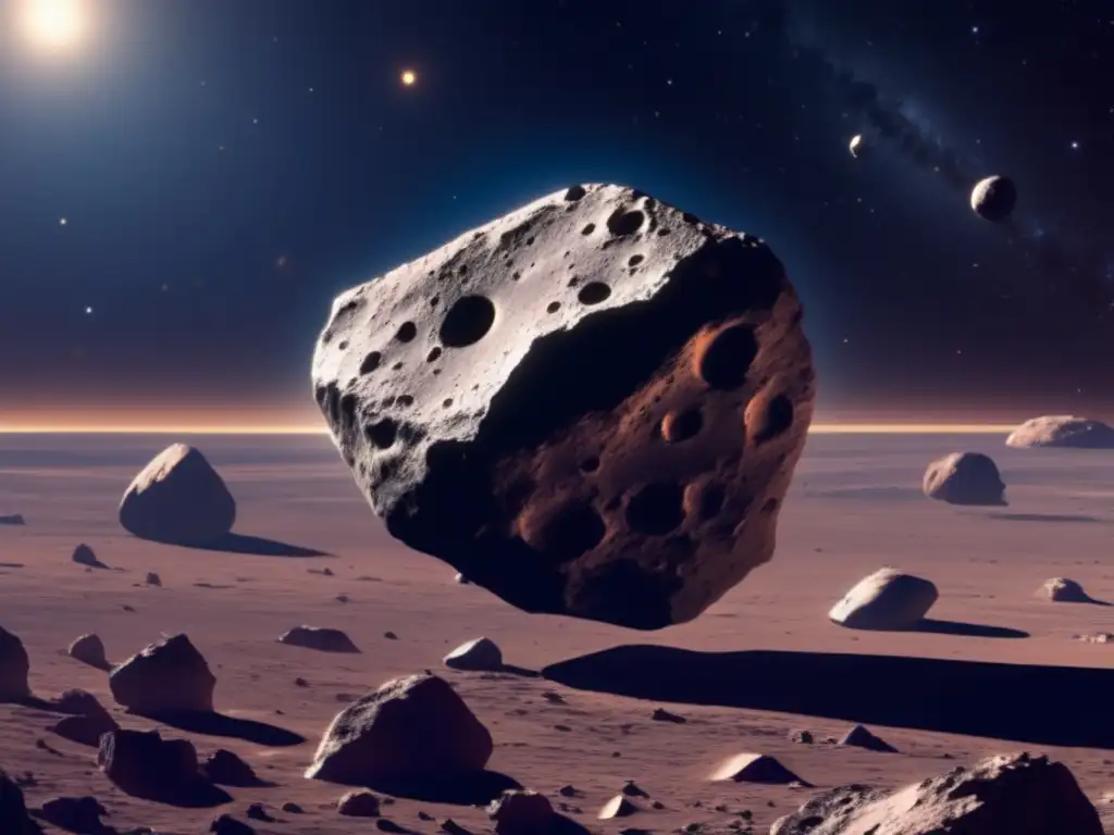 Silicatos en asteroides rocosos - Textura, color y detalles de un asteroide flotando en el espacio cósmico