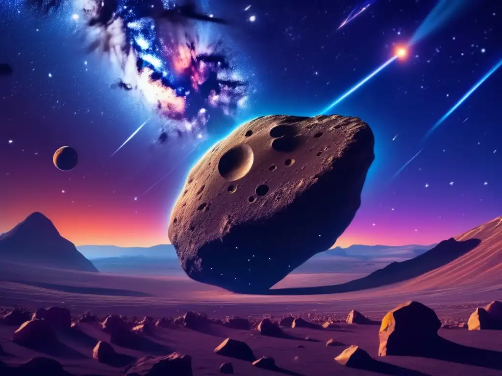 Silueta de asteroide antiguo en cielo estrellado