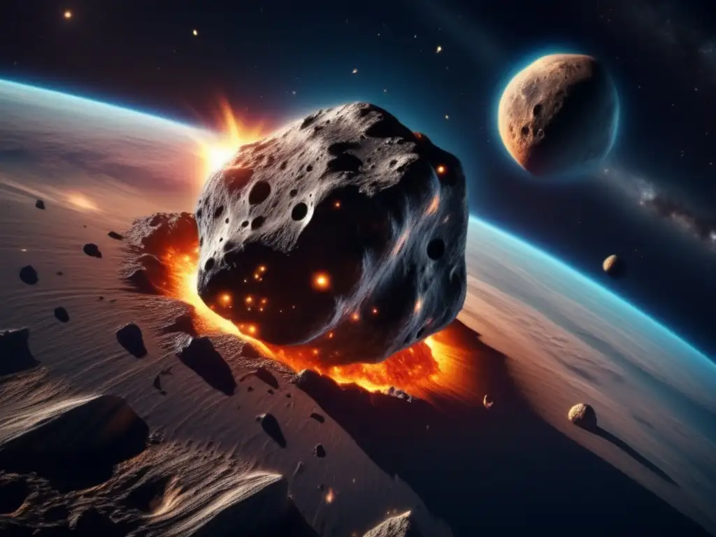 Simulaciones amenazas asteroides preparación: Asteroida 8k con detalles ultradetallados, acercamiento amenazante a la Tierra