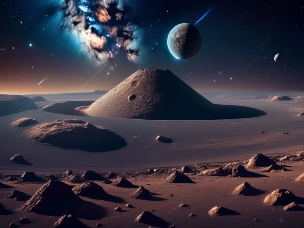 Simulaciones educativas asteroides: rol didáctico - Espacio cósmico con asteroide gigante, estrellas y galaxias distantes