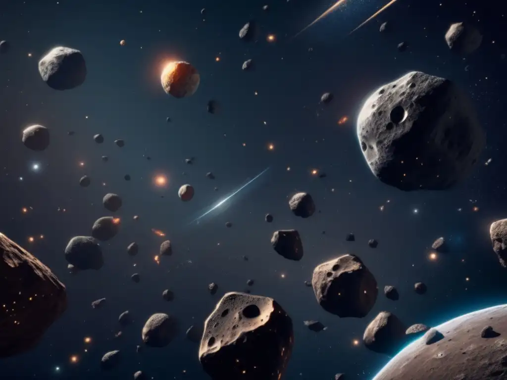 Simulaciones de impacto de asteroides en un vasto y oscuro espacio poblado de asteroides de diferentes tamaños y formas