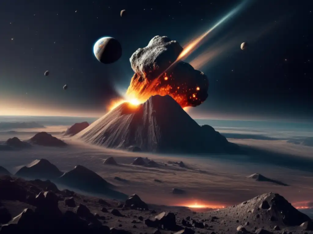 Simulaciones impactos asteroides efectos climáticos: Un asteroide masivo se acerca a la Tierra, creando caos y turbulencia en la atmósfera