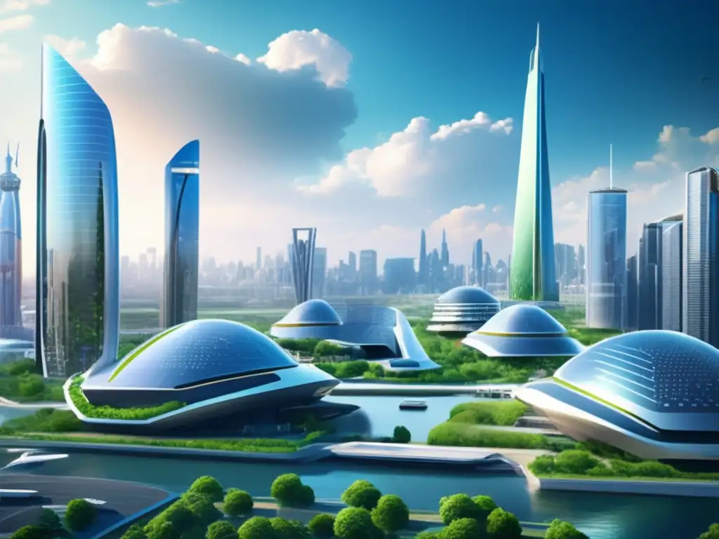 Preparación simulacros impacto defensa planetaria - Ciudad futurista con tecnología avanzada y arquitectura vanguardista
