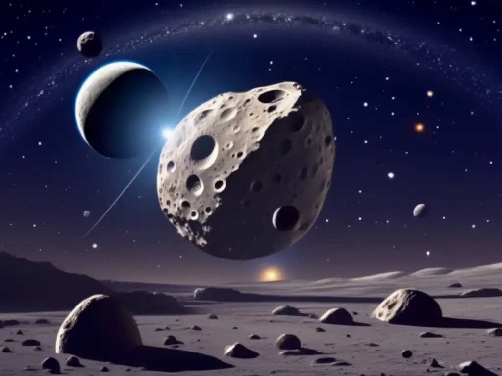 Sistema lunas asteroide Sylvia: escena espacial con cráteres