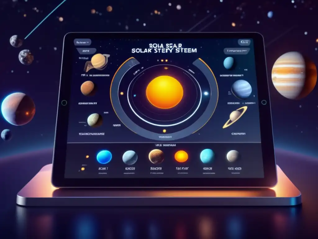 Software interactivo sistema solar - Interfaz futurista para explorar el sistema solar en una imagen 8k ultradetallada