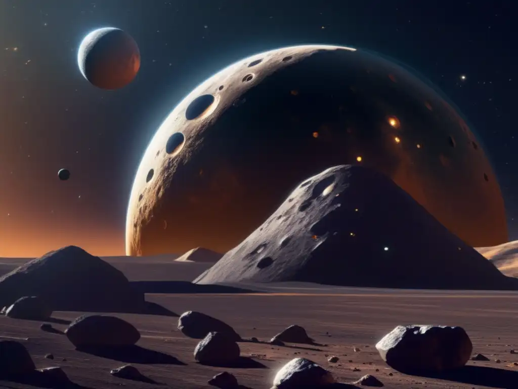Sonda espacial futurista sobre asteroide Sonda espacial explorando asteroide - Exploración de asteroides cercanos a la Tierra