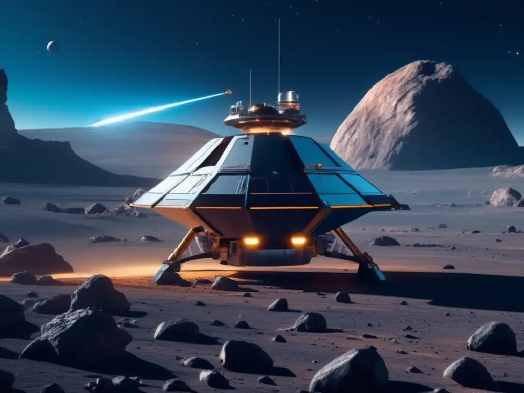 Sonda espacial avanzada recolectando muestras en asteroide - Tecnologías emergentes exploración asteroides