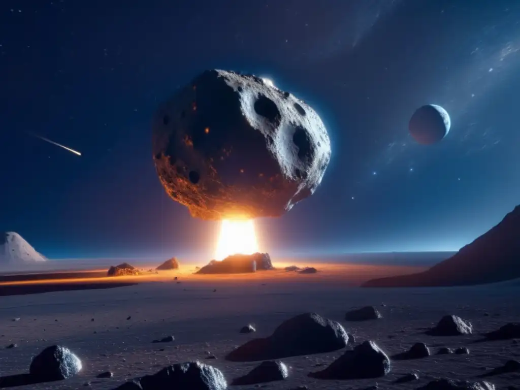 Sonda espacial futurista explorando asteroide - Exploración de asteroides para regeneración