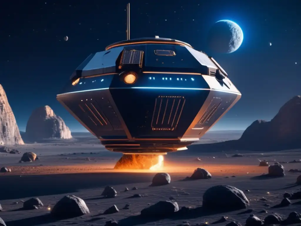 Sonda espacial futurista explorando y mapeando asteroides