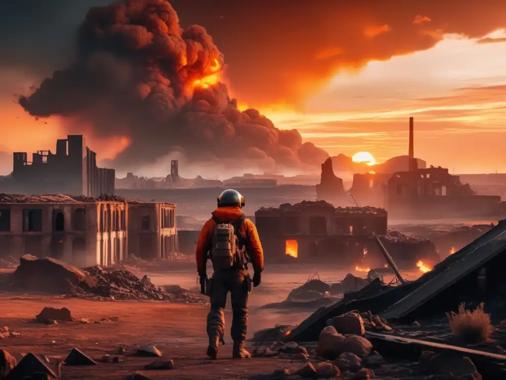 Supervivencia en la devastación: Un paisaje postapocalíptico de una ciudad desolada por un impacto de asteroide