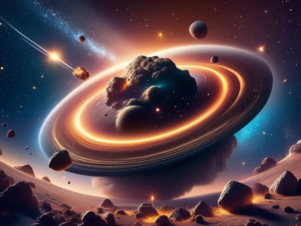 Swirl de polvo cósmico y asteroides orbitando | Teorías formación diferenciación asteroides