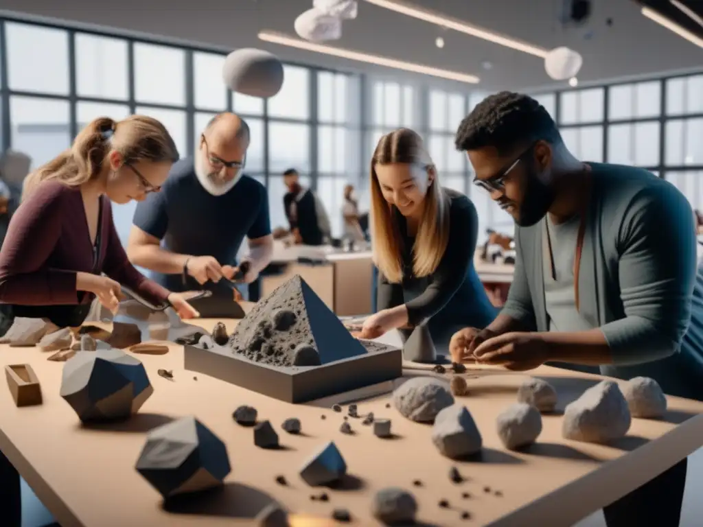 Taller de modelado de asteroides: Participantes entusiastas construyendo modelos detallados, promoviendo la creatividad y colaboración