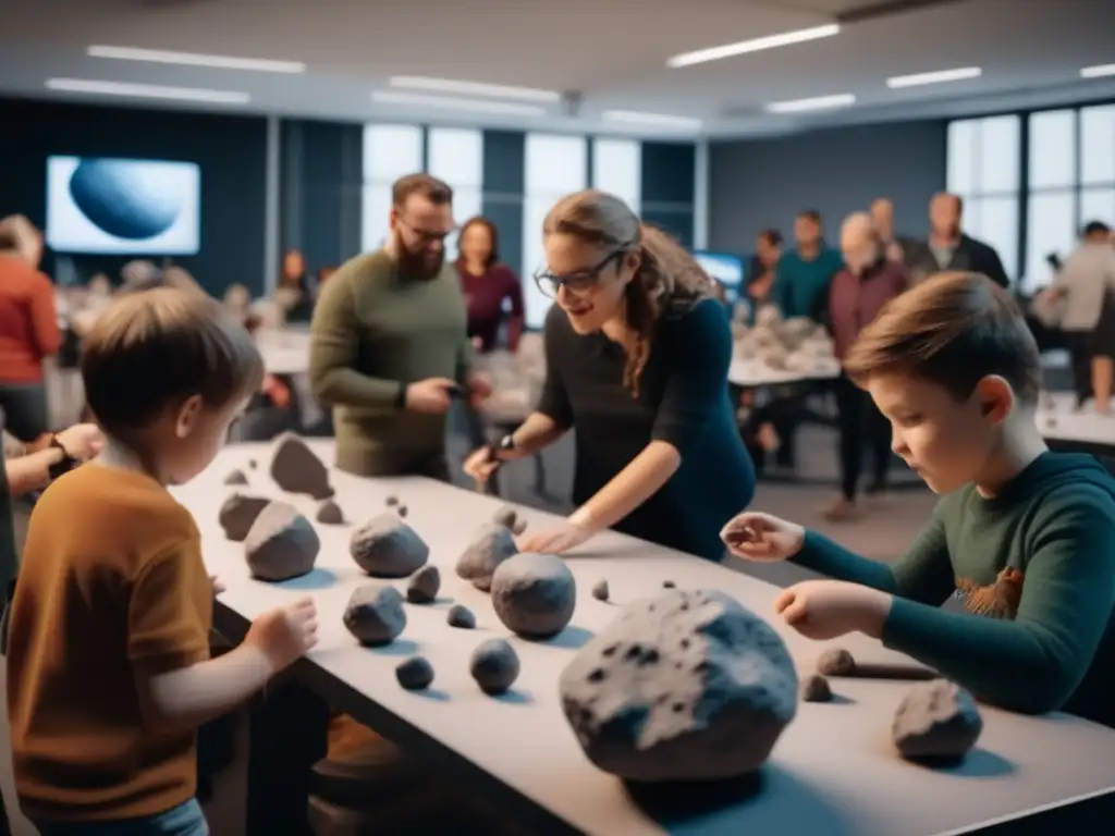 Talleres de modelado de asteroides con participantes entusiasmados en un estudio bien iluminado
