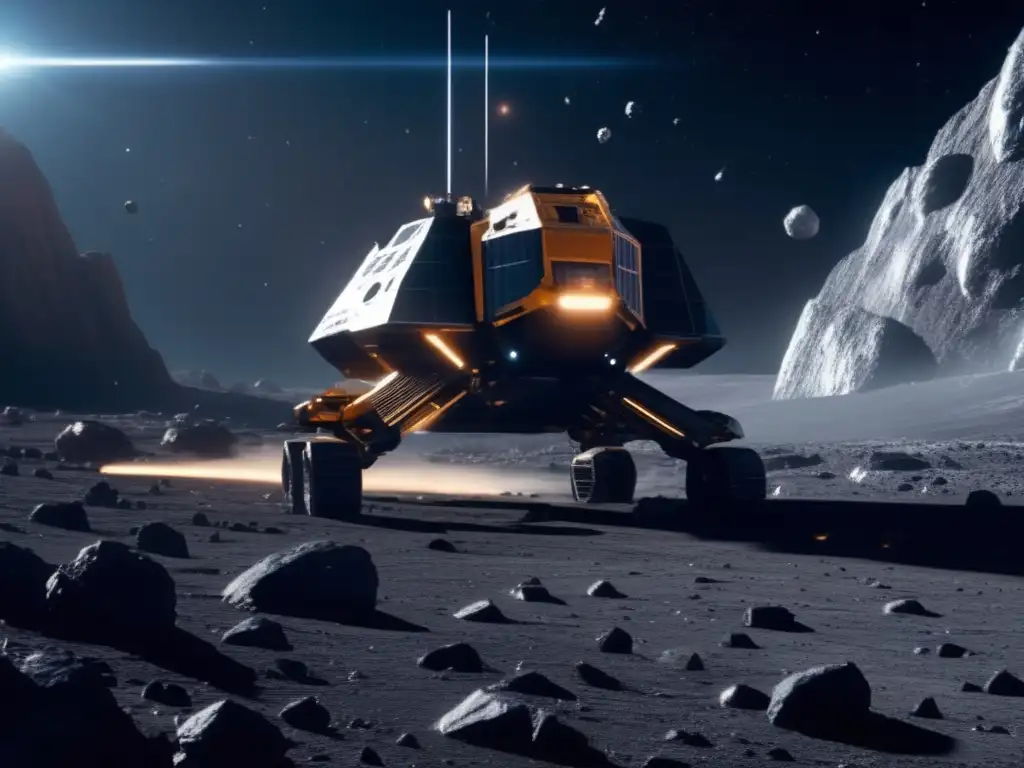 Técnicas vanguardistas explotación asteroides: Operación minera espacial futurista en un asteroide