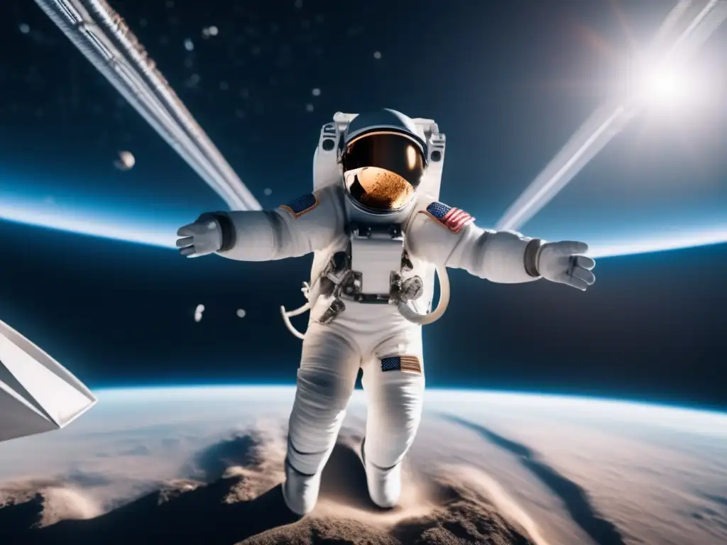 Tecnología para superar gravedad cero: astronauta flota en instalación futurista de entrenamiento espacial