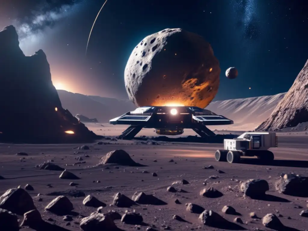 Tecnología humana fusionada asteroides: Operación minera espacial futurista en asteroide