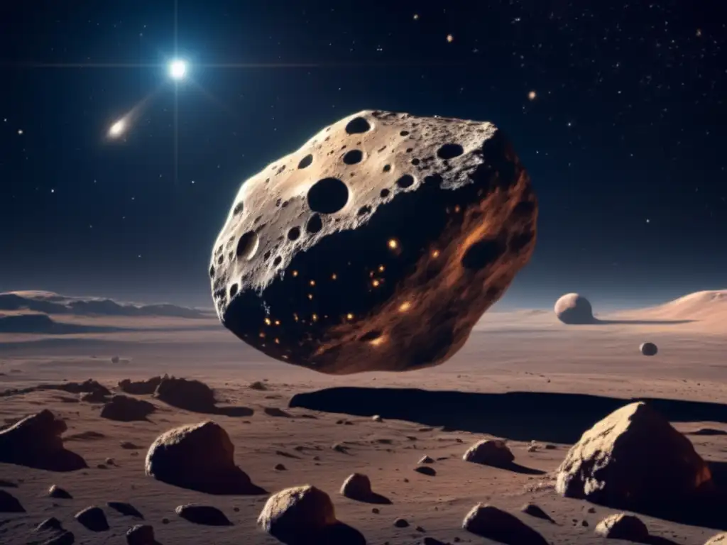 Tecnologías emergentes monitorear asteroides: imagen impresionante de un asteroide en el espacio, con su textura y características únicas