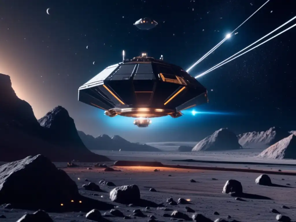 Innovación tecnológica en explotación de asteroides: espectáculo visual de minería espacial futurista en un asteroide