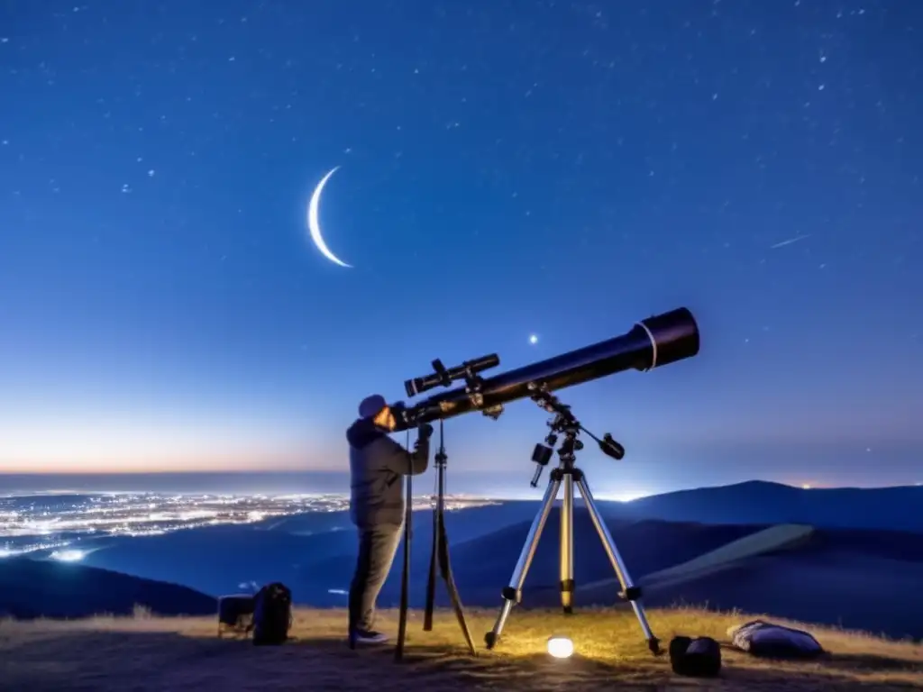 Telescopio casero observar asteroides bajo un cielo estrellado