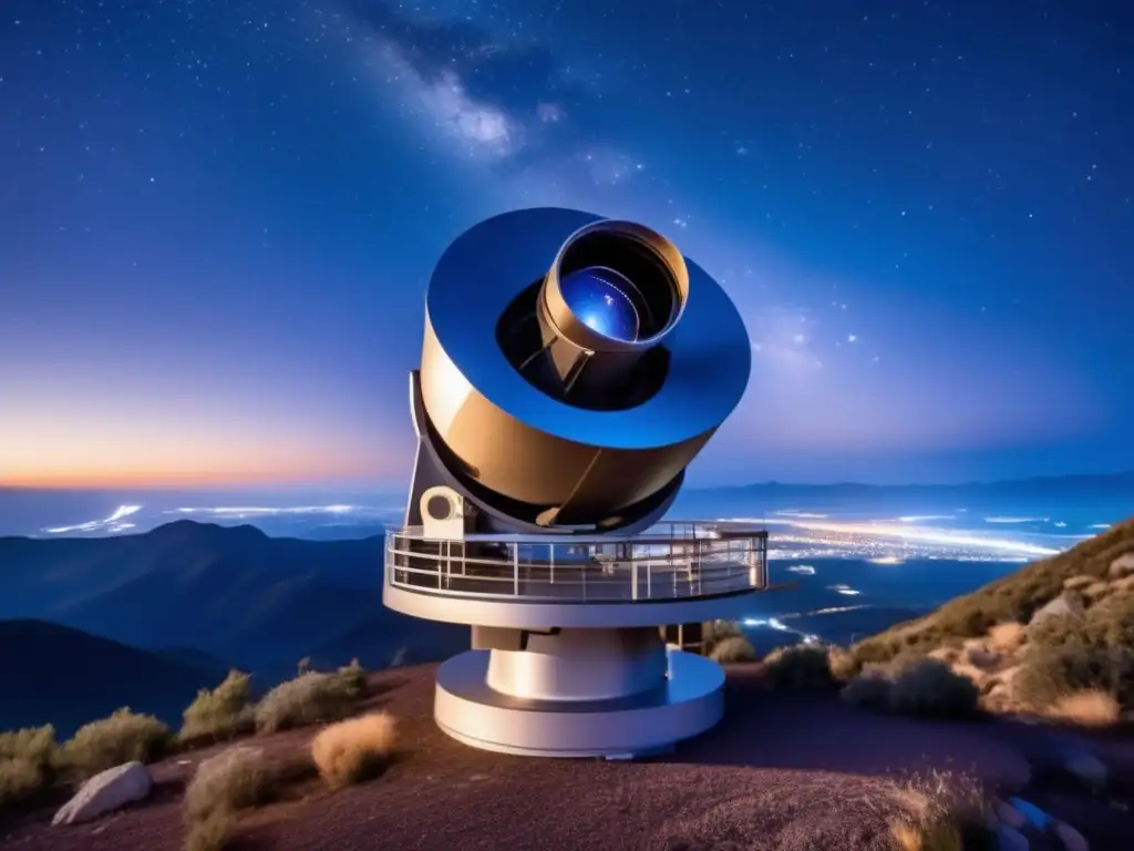 Telescopio moderno en la cima de una montaña, capturando la belleza del universo