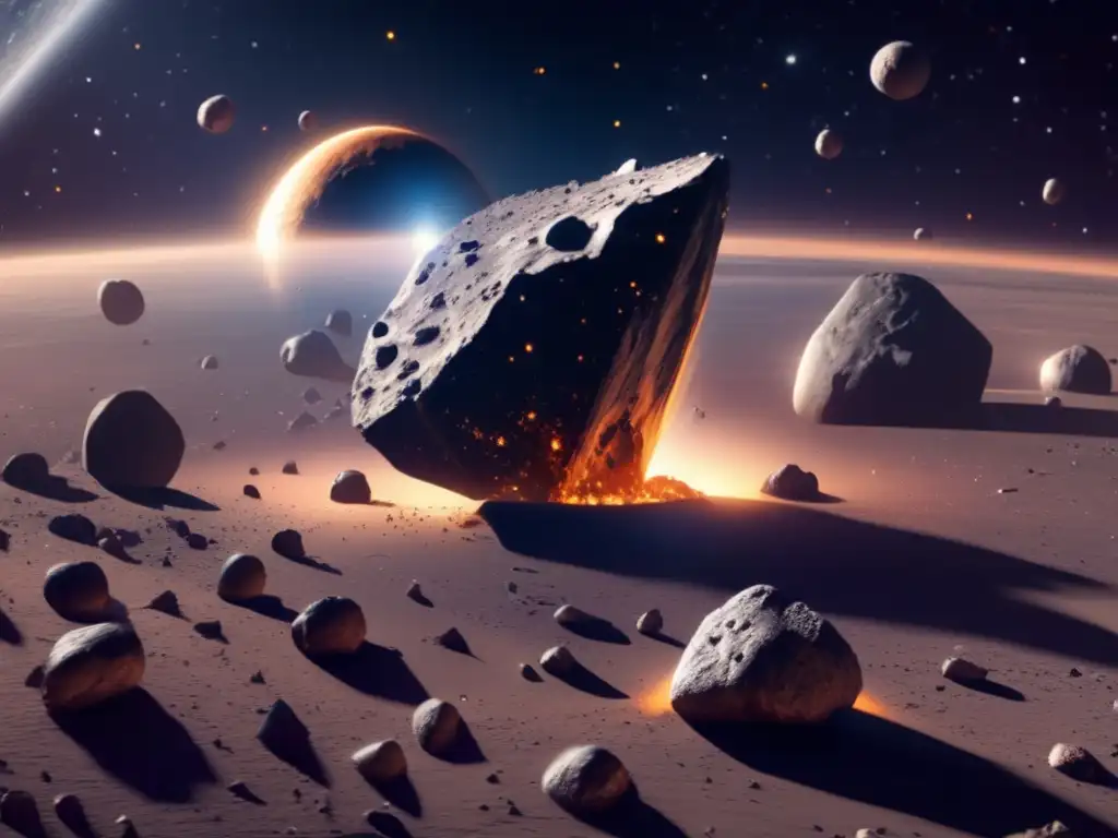 Tipos de asteroides identificados: 8k render mostrando variedad, tamaños y composiciones de asteroides en el espacio