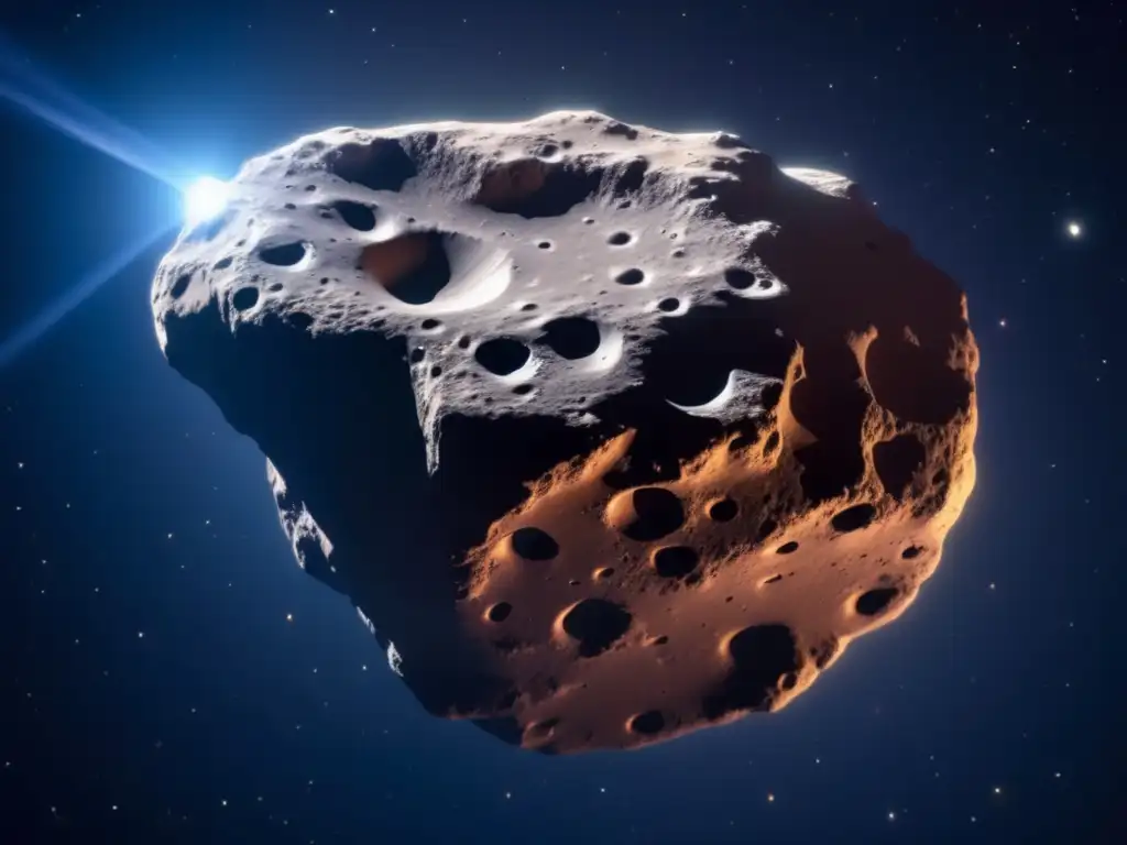 Tipos de asteroides en el sistema solar: asteroide antiguo flotando en el espacio con superficie irregular y detalles fascinantes