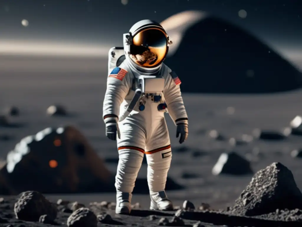 Traje espacial: astronauta en asteroide con aleaciones de asteroides
