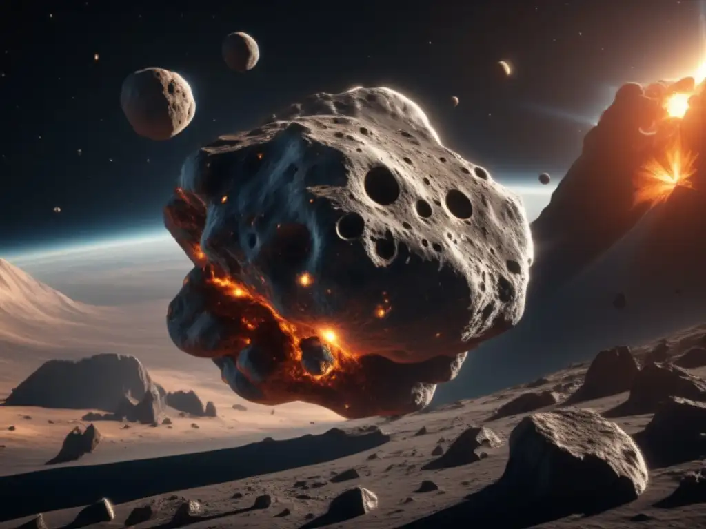 Preparación para tránsito asteroide: Imagen asombrosa de asteroide 8k ultradetallada en el espacio, con texturas y patrones rocosos