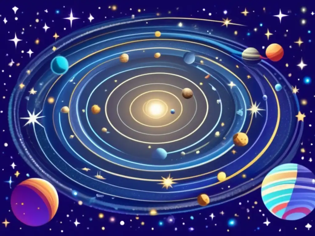 Tránsitos de asteroides en astrología: noche estrellada con planetas y cuerpos celestes