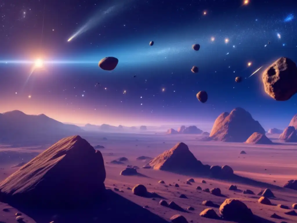 Trayectoria errante asteroides en un cielo estrellado