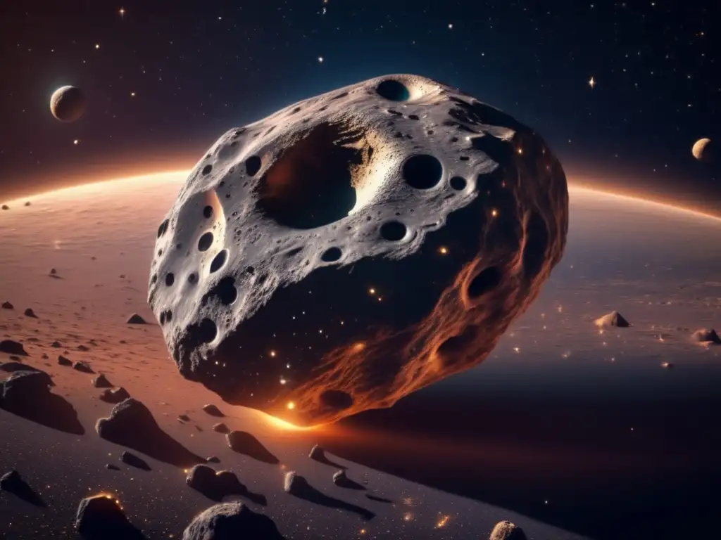 Troyanos asteroides: 8k imagen detallada de asteroide flotando en el espacio, con texturas y cráteres evidenciando su viaje