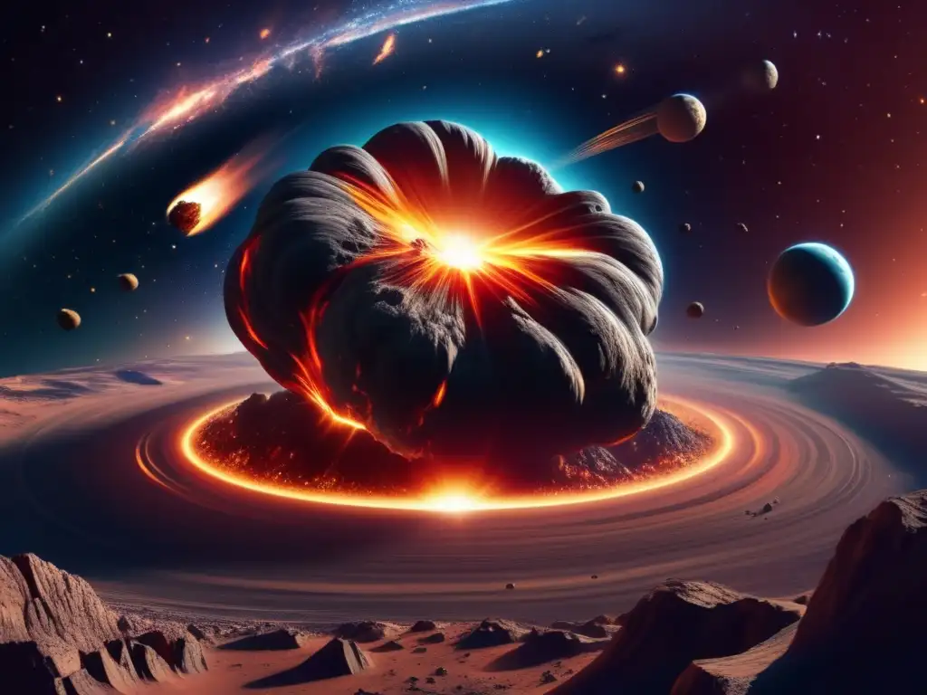 Tsunamis por asteroides: escena impresionante de un asteroide acercándose a la Tierra, con detalles fascinantes y colores vibrantes