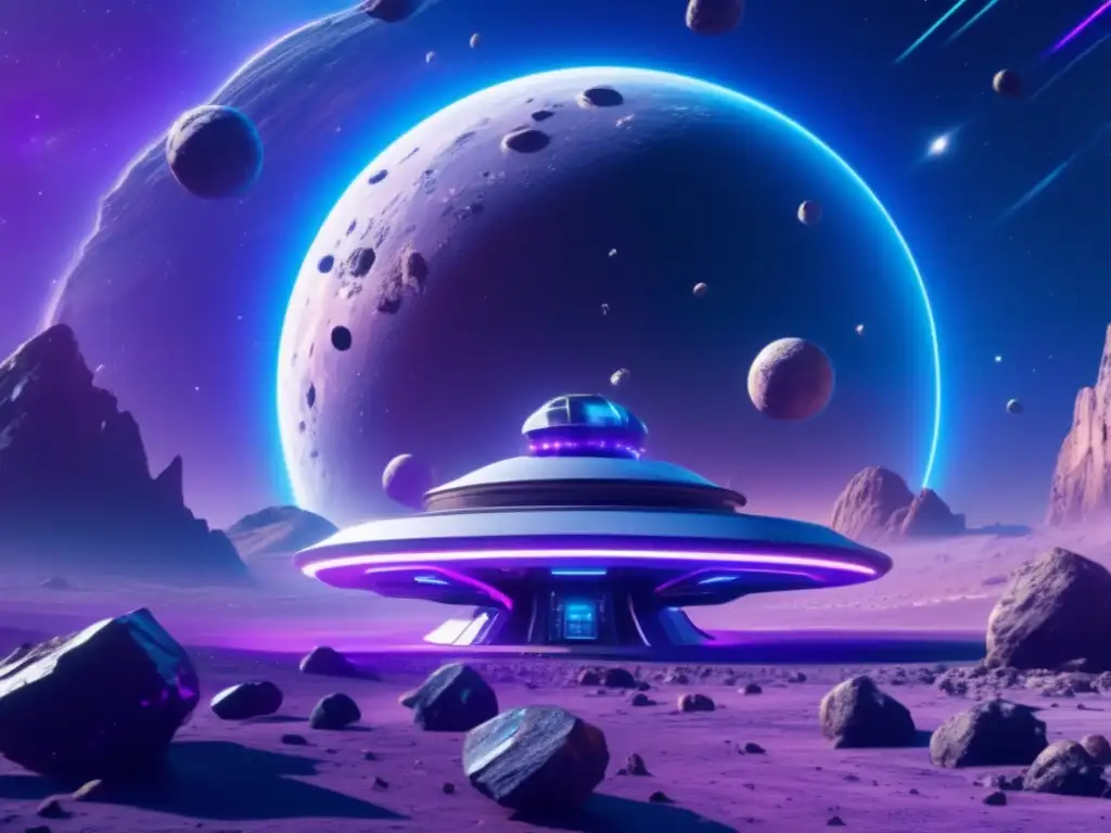 Turismo espacial en asteroides troyanos: estación espacial futurista rodeada de asteroides, paisaje impresionante y aventura celestial