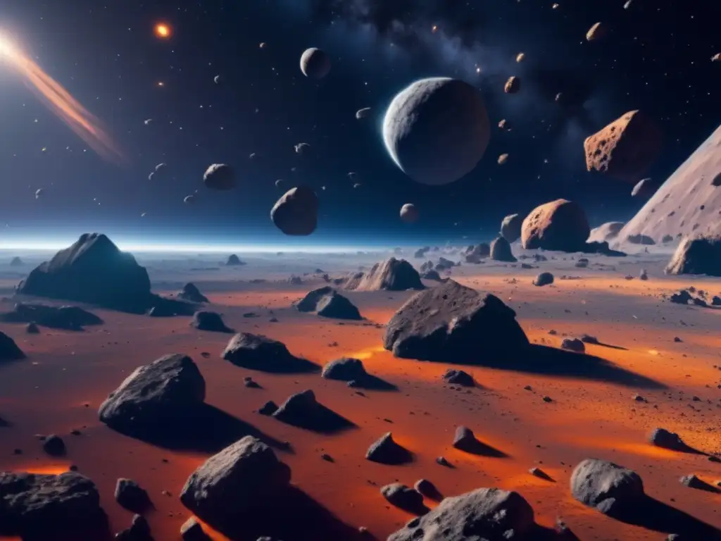 Ultradetalle de campo de asteroides en el espacio: belleza, recursos y exploración
