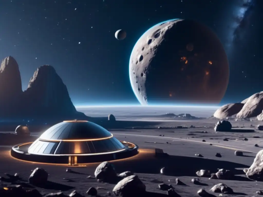 Ultradetalle: estación espacial futurista y asteroide masivo