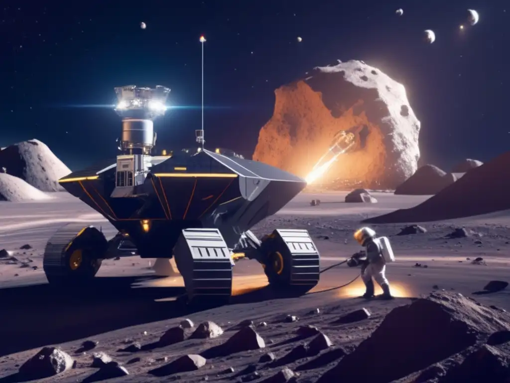 Ultradetalle: Operación minera espacial futurista en asteroide - Equipo avanzado, nave y recursos valiosos