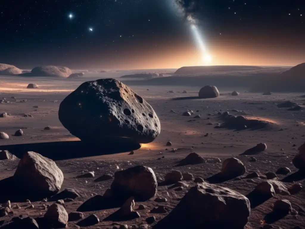 Velocidad espacial en tránsitos de asteroides: Imagen impresionante 8k de espacio estelar con asteroide colosal en primer plano