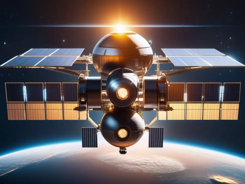 Ventajas de paneles solares en órbita: estación espacial futurista, energía solar, belleza ecológica