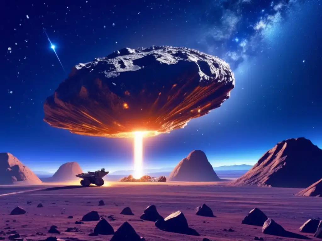 Viabilidad minar asteroides cercanos: escena cinematográfica en el espacio con asteroides
